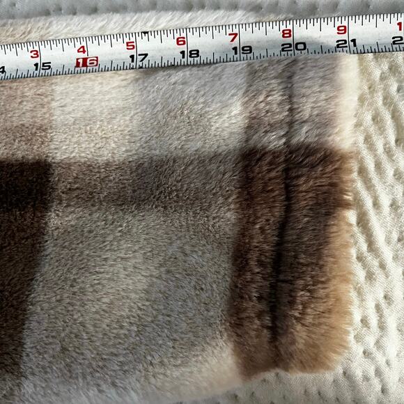 Polagram Faux Fur Brown Plaid Long Jacker Long Kimono Soft Cozy Plus Size 1XL - Picture 7 of 11